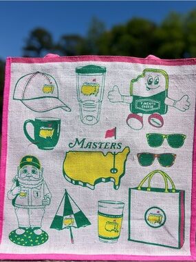 2026 Masters Pink Jute Burlap Tote Bag Yellow Green Augusta National Golf NEW